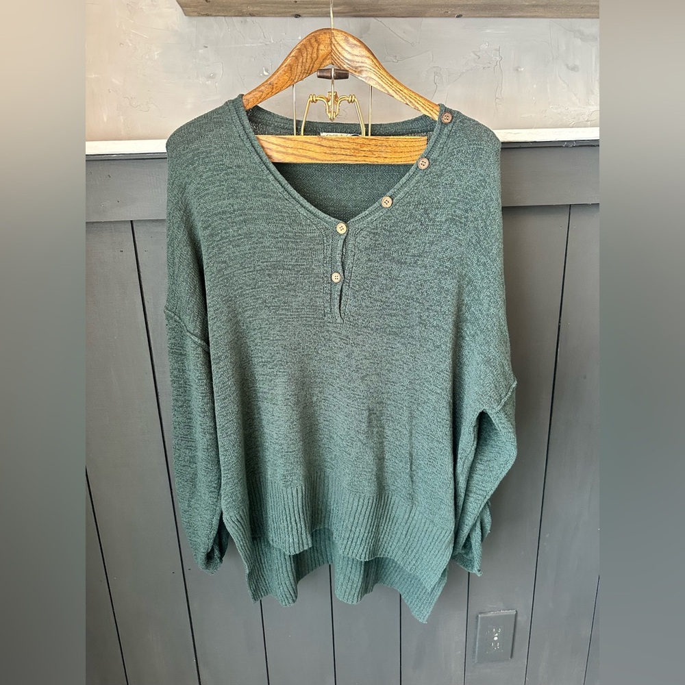 She + Sky Green Knit‎ Henley Knit Pullover Sweater Women’s Size 1XL